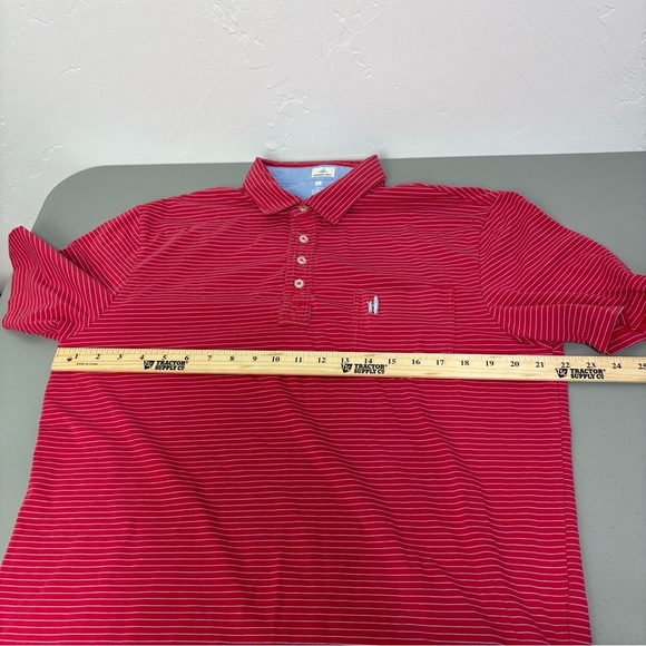 Johnnie-O Hangin' Out Red Striped Polo Short Sleeve Men's Large Shirt HOLE FLAW - Picture 10 of 11